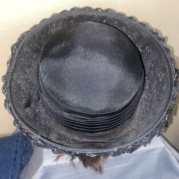 VINTAGE 50s/60s era Ladies HAT Black Mesh Ribbon UNION LABEL - Picture 4 of 10